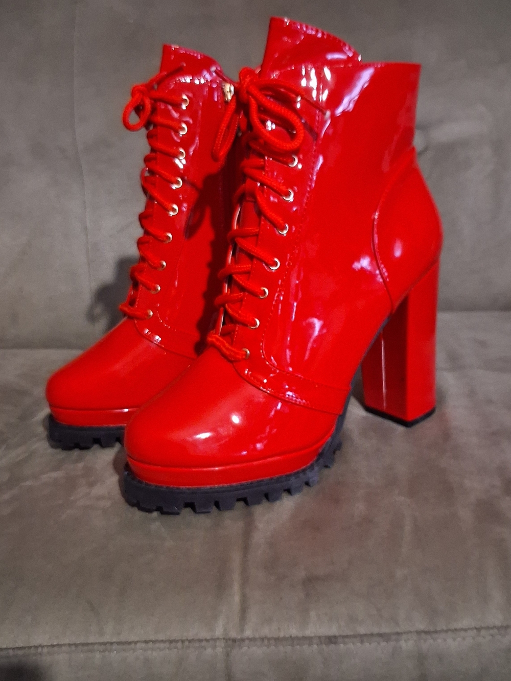 Cape Robbin Red Patent Lace-Up Platform Ankle Boots